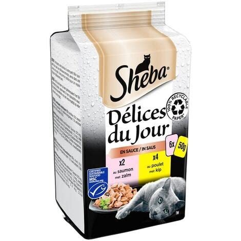 SHEBA Délices du Jour 72 Sachets poulet saumon en sauce pour chat 50g