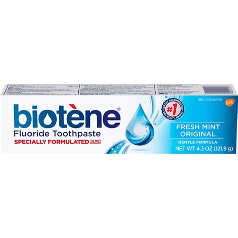 Biotene Fluoride Toothpaste Gentle Formula Fresh Mint 43 Oz