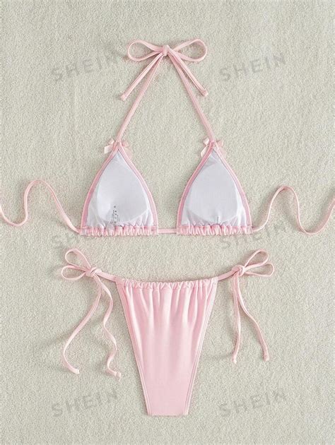 Shein Swim Women Knot Halter Bikini Set Perfect For Summer Beach Vacation Shein Eur