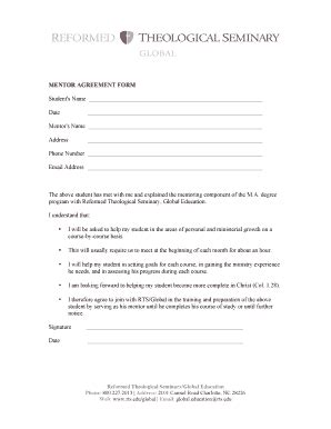 Fillable Online Mentor Agreement Form Rtsedu Fax Email Print Pdffiller