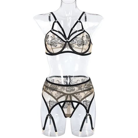 See Through Lace Garter Lingerie Set Free Shipping