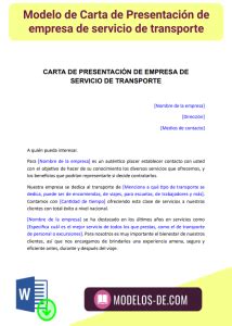 Modelo de Carta de presentación de empresa de Transporte