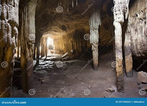 Stone Pillars Inside A Cavernous Multi Chambered Cave Royalty Free