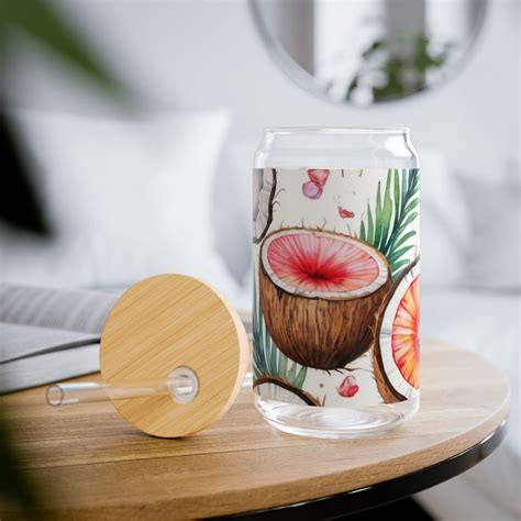 Floral Coconut Iced Coffee Cup Glass Floral Beer Can Glass Beer Can Cup