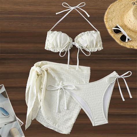 New Pieces Set Swimsuit Women Thong Swimwear Sexy Ruffle Bikini