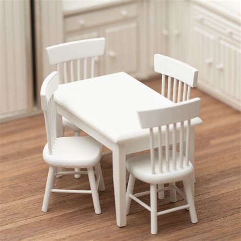 Dollhouse Miniature White Table And Chairs Set Kitchen Miniatures