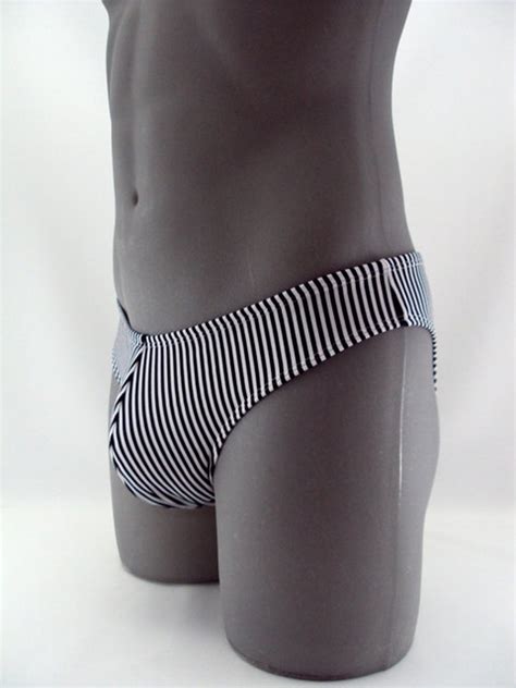 Black White Striped Print Men Bikini Swimsuit Swimwear No Etsy
