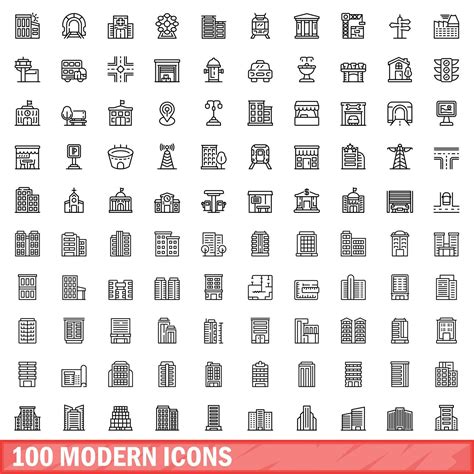 100 Modern Symbole Satz Gliederung Stil 23598298 Vektor Kunst Bei Vecteezy