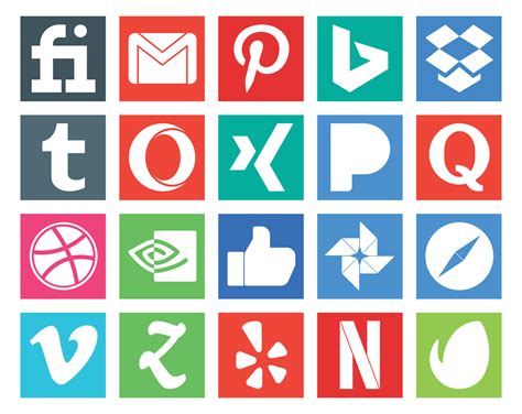Paquete de 20 íconos de redes sociales que incluye safari como opera