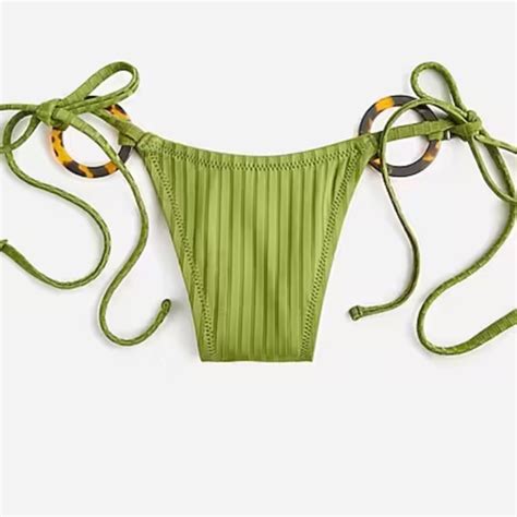 J Crew Swim Jcrew Widerib Curvedwaist Cheeky String Bikini Bottom Oring Canteen Green
