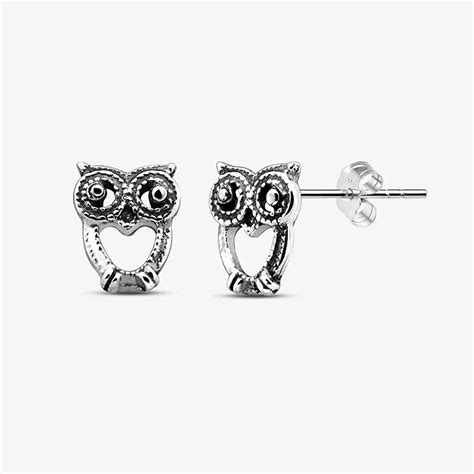 Oxidized Silver Owl Stud Earrings Wholesale925silver