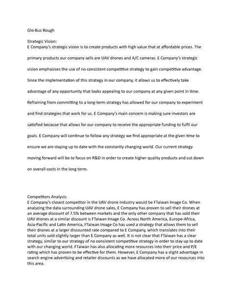 Globus rough - Glo-Bus Rough Strategic Vision: E Company’s strategic