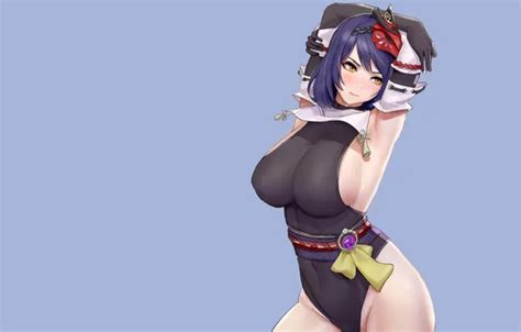 Обои girl hot sexy anime short hair breasts babe black tights на телефон и рабочий стол