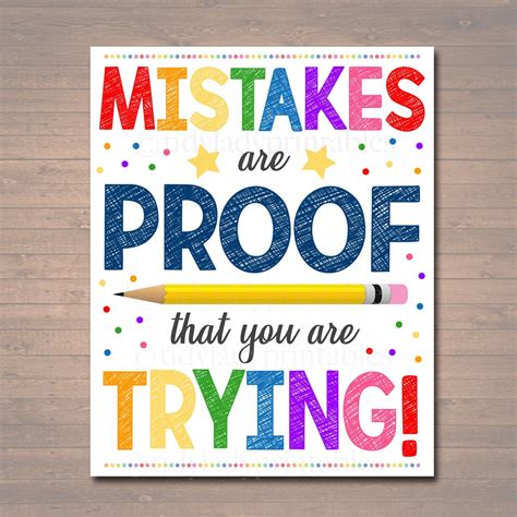 Classroom Decor, Mistakes Are Proof You're Trying Poster, Counselor