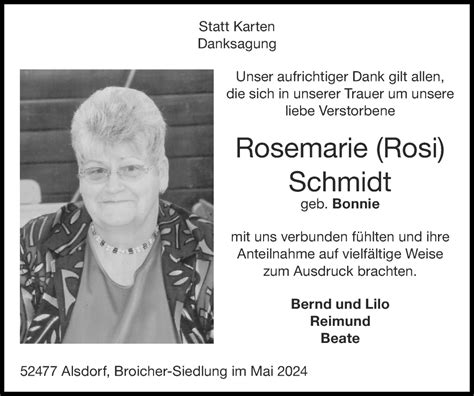 Traueranzeigen Von Rosemarie Schmidt Aachen Gedenkt