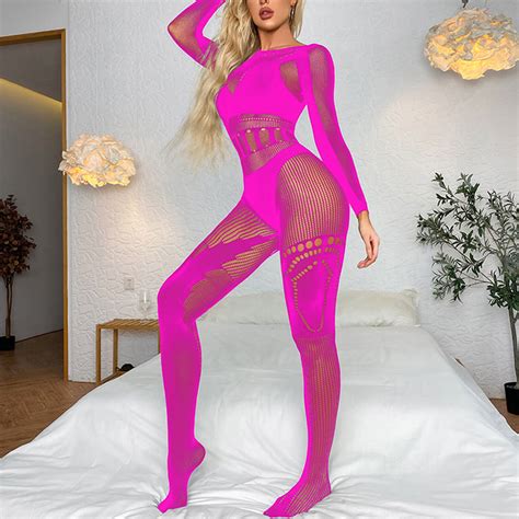 Women S Sexy Fishnet Mesh Lingerie Long Sleeve Jumpsuits Bodystocking Sleepwear Ebay