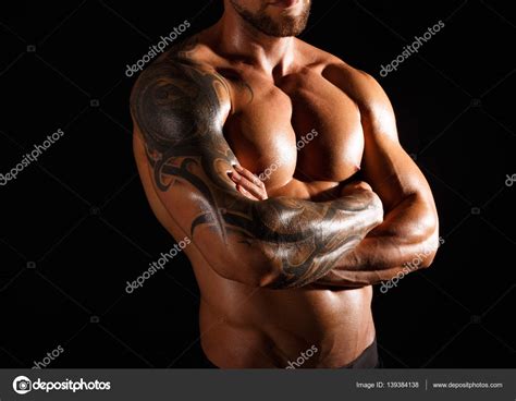 Strong Athletic Man Showes Naked Muscular Body Stock Photo Milkos
