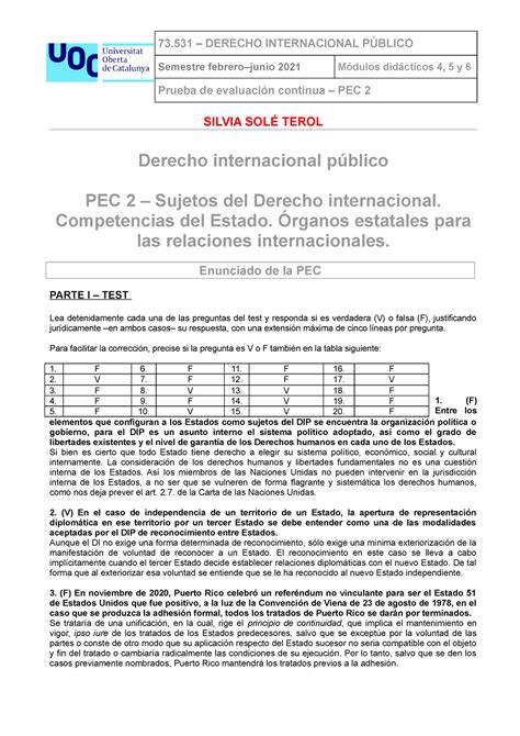 Pec Derecho Internacional P Blico Semestre Febrerojunio