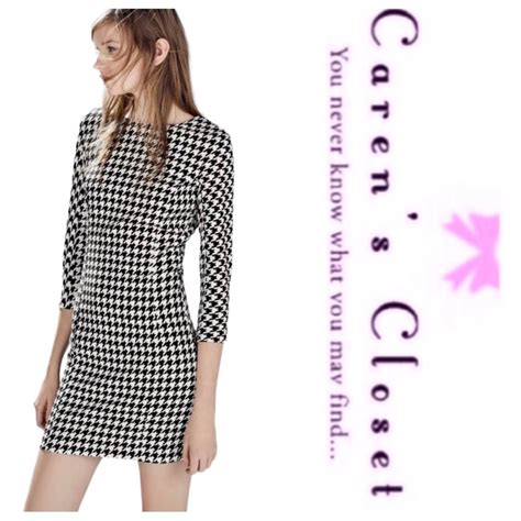 Zara Trafaluc Black White Houndstooth Dress Gem