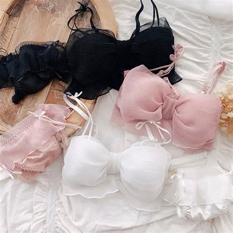 Jual Bh Pita Bra Ribbon Push Up Tanpa Kawat Cd Sexy Bralette Korea Set Lingerie Pakaian Dalam
