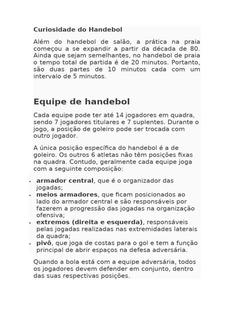 Conclusão Sobre O Handebol - Curiosidades sobre o Handebol e suas Regras | PDF