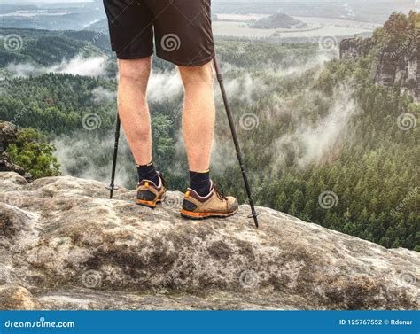 Nordic Walking Sticks And Naked Legs In Sport Shorts Stock Photo Image Of Hiker Hike 125767552