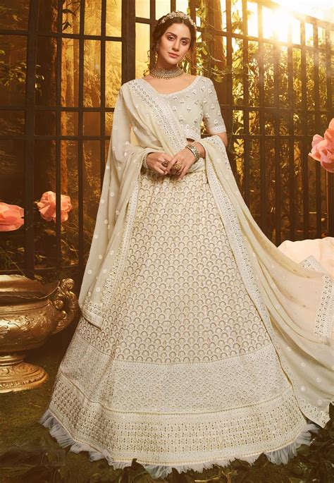 Off White Georgette Circular Lehenga Choli 3904