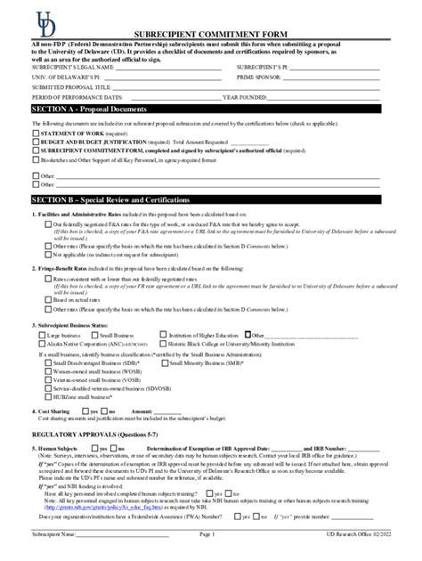 Fillable Online Subrecipient Commitment Form Updated To Address New