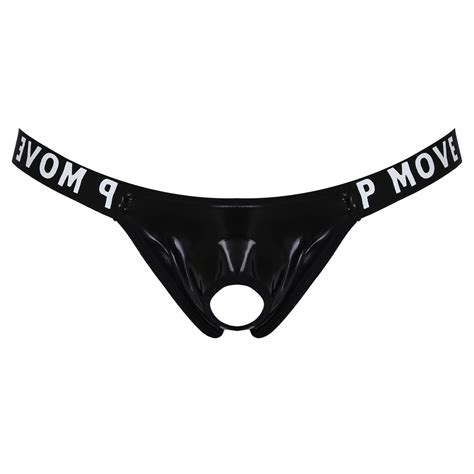 Yizyif Mens Patent Leather Thong T Back Tanga Low Rise Crotch Open Underpants Bikini Briefs