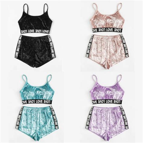 Summer Women Sexy Pajamas Velvet Pijamas Sleepwear Deep V Sling Lingerie Set Gosweetmother