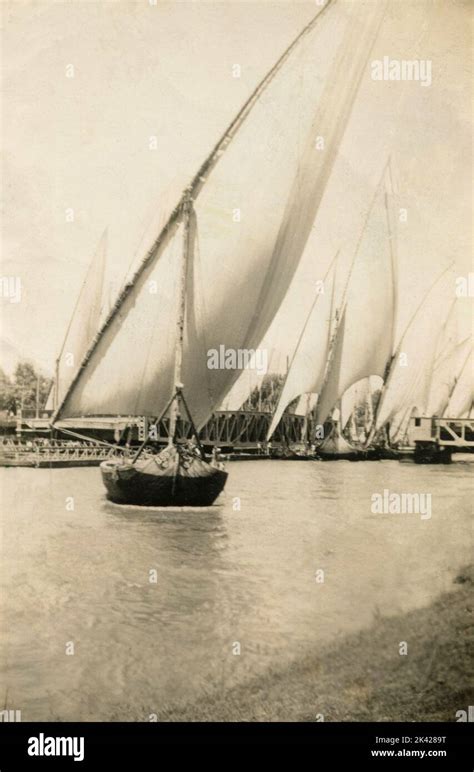 Traditional Felucca Sailing Barges Along The River Nile Egypt 1934