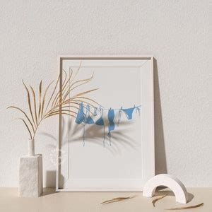 Blue Bikini Art Print Swimsuit Drying In The Sun Wall Art Coastal Cowgirl Poster Trendy Girly