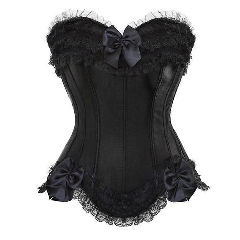 Sexy Satin Lace Overlay Corset Bustier Overbust Burlesque Corselet Top Bodyshaper Lingerie