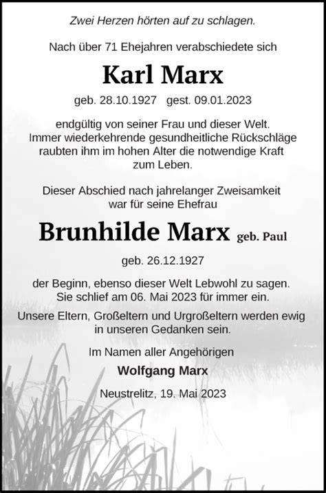 Traueranzeigen Von Karl Marx Trauer Nordkurier