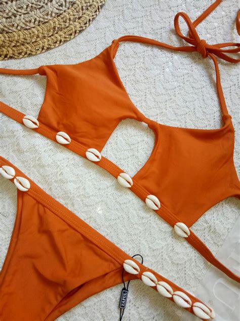 ZAFUL Orange Shells Bikini Swimsuit Large Women S Fashion Swimwear Bikinis Swimsuits On