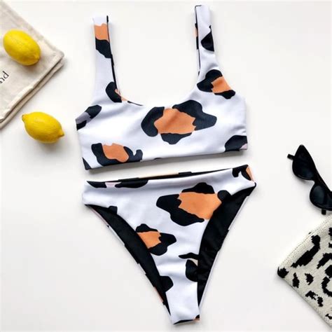 MAILLOT DE BAIN Fors bikini plissé imprimé vache maillot de bain femme Triangle col licou