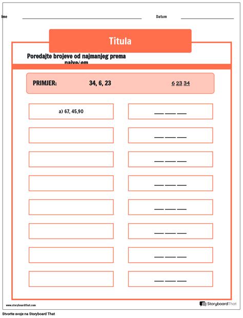 Redni brojevi 1-100 Radni list Storyboard por hr-examples