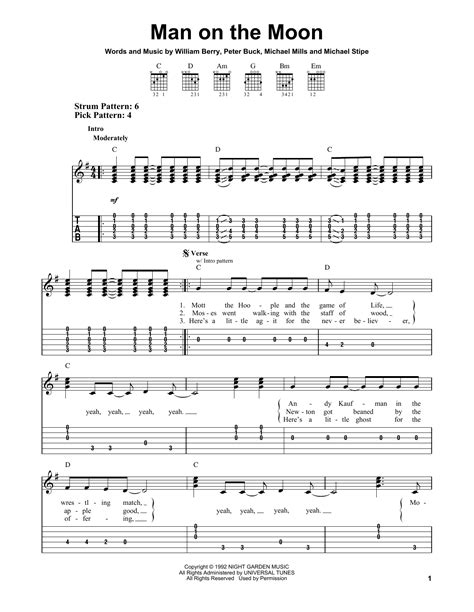Man On The Moon By Rem Easy Guitar Tab Guitar Instructor
