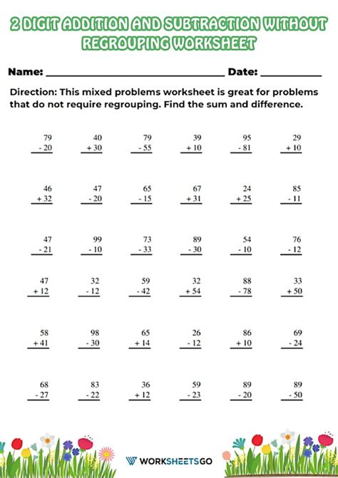 2 Digit Addition And Subtraction Without Regrouping Worksheets