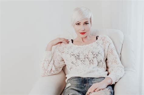 Beautiful French Blonde Woman In A White Room Stock Image Image Of France Millennials