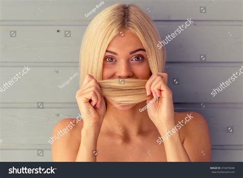 Portrait Beautiful Nude Blonde Girl Covering Stock Photo Edit Now
