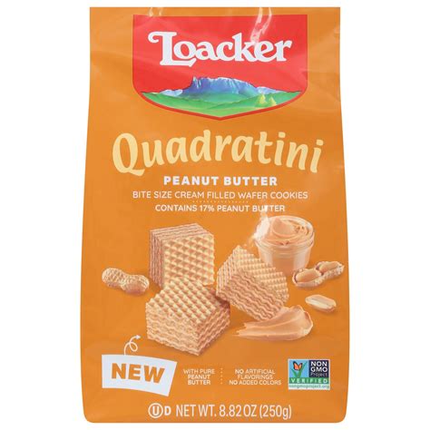 Loacker Quadratini Peanut Butter Wafer Cookies with Pure Peanut Butter ...