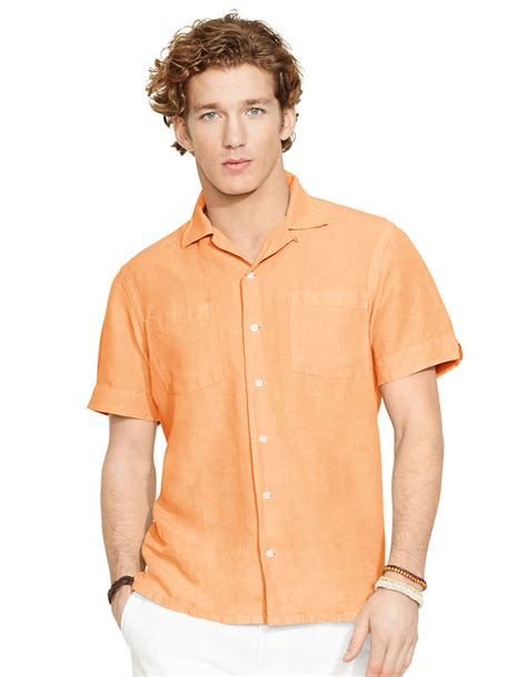 Polo Ralph Lauren Linen Silk Camp Shirt In Light Orange Orange For