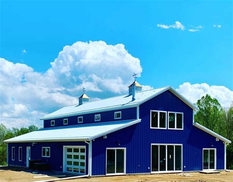 Metal Color Gallery Blue And Bright White Barndominium Curb Appeal