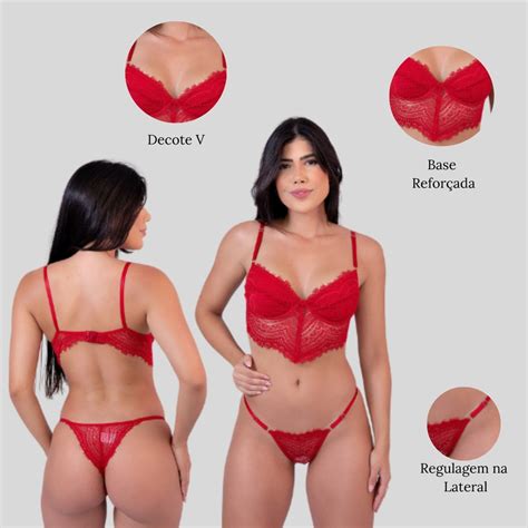 Conjunto Lingerie Rendado Sexy Base Reforçada Shopee Brasil