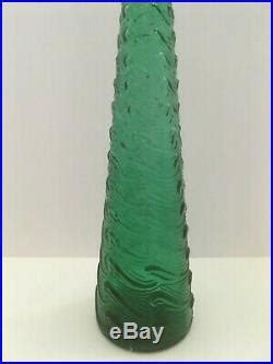 Mid Century Rossini Empoli Italian Green Glass Waves Vintage Decanter