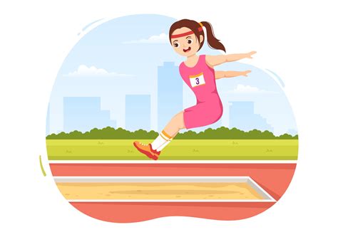long jump illustration  kids  jumps  sand pit  web banner