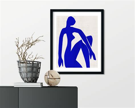 Minimalist Woman Art Abstract Woman Art Nude Illustration In Blue Body Print Beige And Blue Art