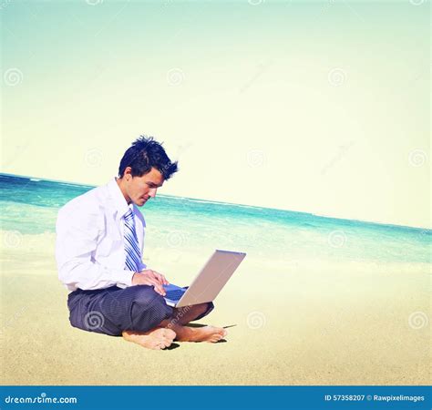 Businessman Business Travel Working Beach Concept Stock Image - Image