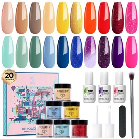 Modelones Colors Dip Powder Nail Kit Starter Red Hot Pink Glitter Acrylic Dipping Powder